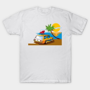 Vintage Station Wagon on Beach Retro T-Shirt